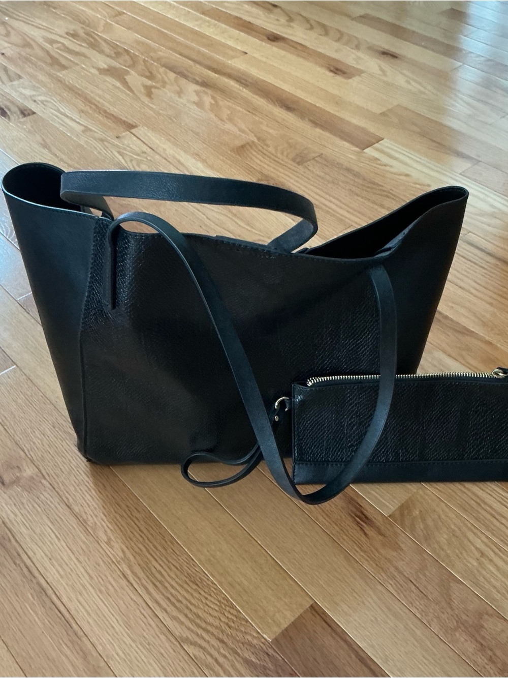 Nordstrom Black Leather Tote with Removable Zip Pouch